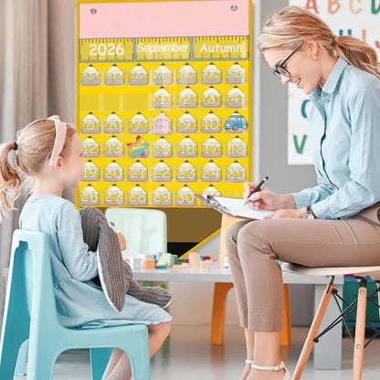 📅Back to School 2026-2028 Classroom Pencil Calendar Pocket Chart | 82 Educational Activity Cards🖍️