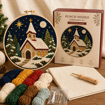 ⏳ Last Day 49% OFF – 🎄Beginner-Friendly Christmas Punch Needle DIY Kit | Complete Kit with Pre-Printed Fabric, Wooden Hoop, Thick Yarn, Punch Needle Tool & Step-by-Step Guide Included 💕
