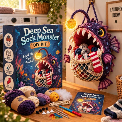 🧦😂 Sock Gobblers™ – DIY Crochet Animal Sock Holder Kit | Funny Hanging Laundry Organizer & Creative Handmade Gift 🦈🐊