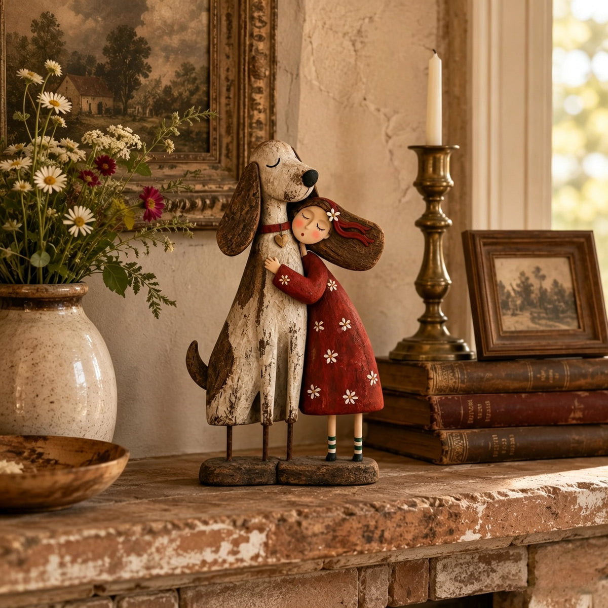 ❤️Some Friendships Don’t Need Words™ – Girl & Pet Hugging Figurine