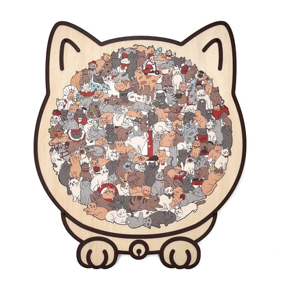 135-Piece Morandi-Colored Cat Shaped Wooden Jigsaw Puzzle