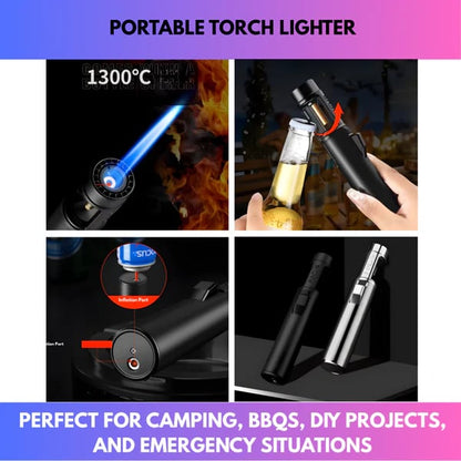 🔥Last Day 50% OFF🔥Portable Torch Lighter-🔥 1300°C of Pure Power – Windproof, Refillable & Ready for Anything! 💨🍳🏕️