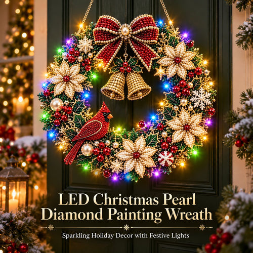 LED Weihnachts-Perlen-Diamantbild – Funkelnde Weihnachtskranz-Dekoration mit 19 Motiven