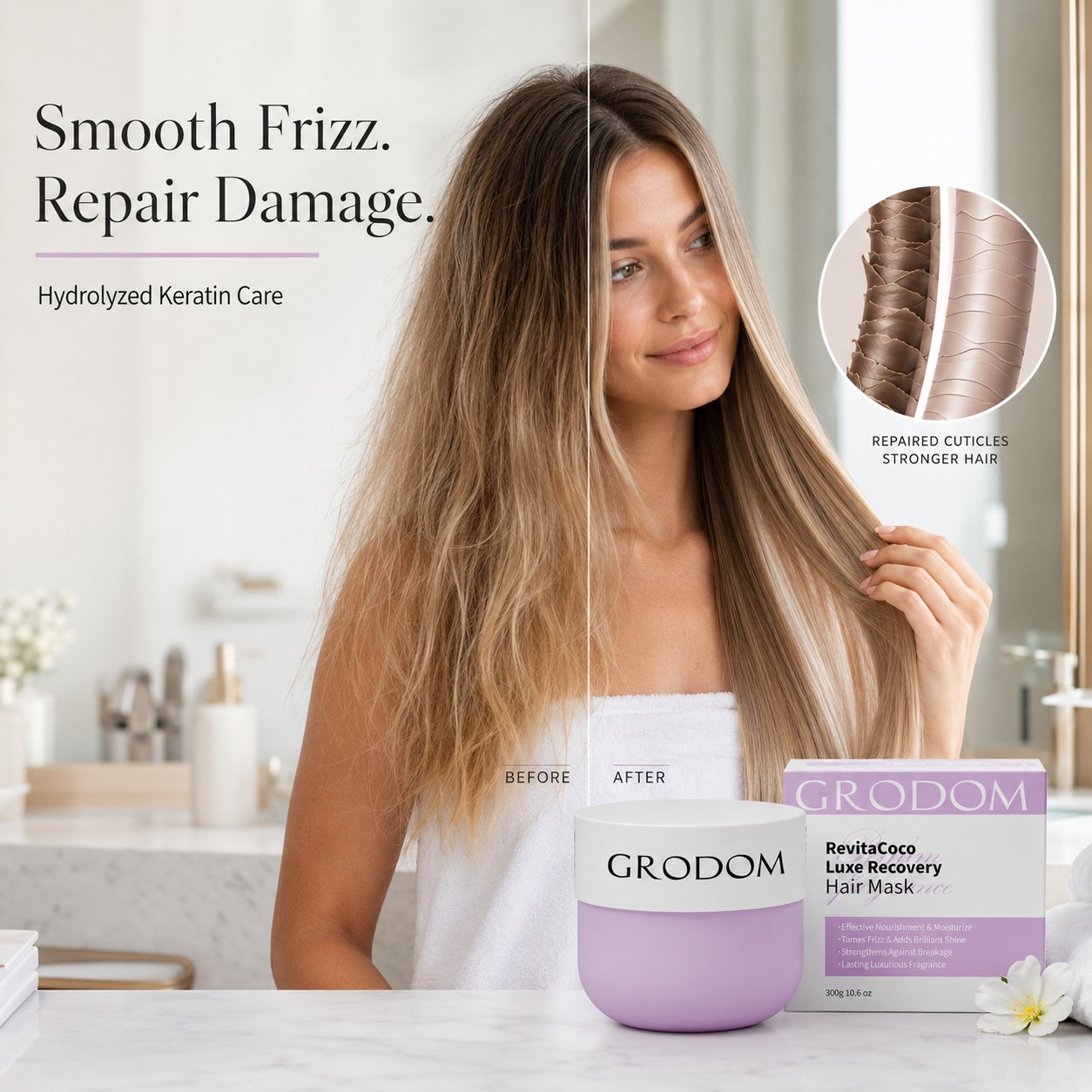 Keratin Amino‑Acid Hair Treatment Mask Frizz‑Repairing Fragranced Hair Mask For At‑Home Salon Hair Care