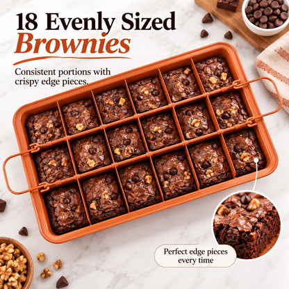 18-Cavity Nonstick Carbon Steel Brownie Pan with Removable Divider & Bottom