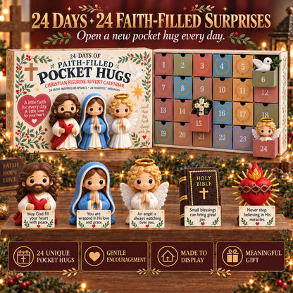 ✝️ 24 Days of Faith-Filled Pocket Hugs™ Advent Calendar | 24 Unique Hand-Painted Christian Keepsakes with Matching Encouragement Cards & No Repeated Designs 🎁