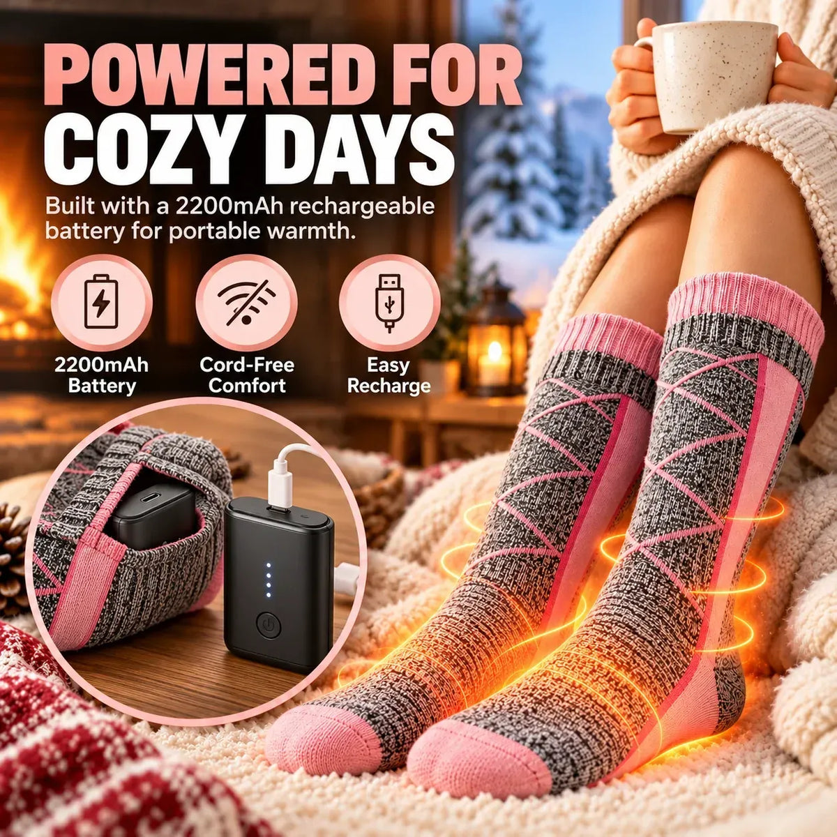 🔥 Rechargeable Heated Socks | 3 Heat Levels with Targeted Sole Warmth & 2 × 2200mAh Batteries ❄️