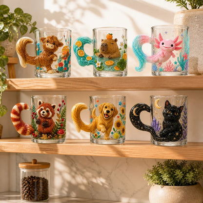 ⏳ Last Day 49% OFF – 🐾 Whimsical 3D Animal Sculpted Glass Mug Collection | 12oz Premium Clear Glass with Raised Animal Figures, Character-Specific Details & Playful Sculptural Accents ✨