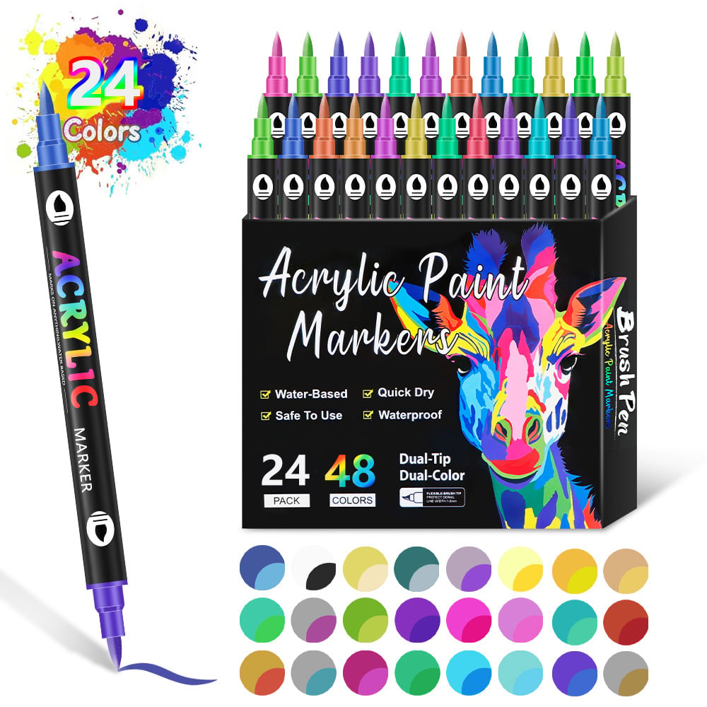 🎉🔥49%OFF - Dual Tip Acrylic Paint Pen Marker - 24/48/72 Colours