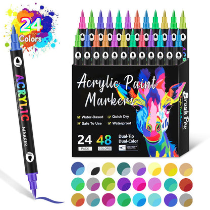 🎉🔥49%OFF - Dual Tip Acrylic Paint Pen Marker - 24/48/72 Colours