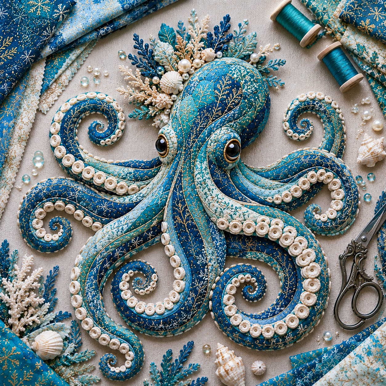 🌊🧵 Premium Ocean Patchwork DIY Kit | High-Quality Layered Fabric with Stitched Details DIY Handmade Coastal Decor 🐚✨