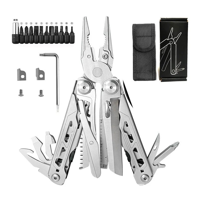 🏕️ 16-in-1 Camping Multi-Tool with Full-Size Scissors & Carrying Pouch