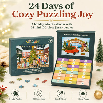 🎄24 Days of Cozy Christmas Puzzle Advent Calendar | 24 Artist-Designed 100 Piece Mini Jigsaw Puzzles🧩