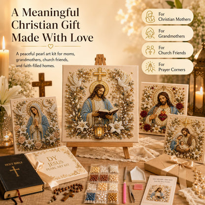 ✝️DIY Jesus Pearl Art Kit | 3D Pearl-Style Christian Artwork for Prayer Corners & Faith Gifts