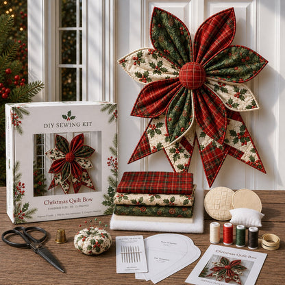 🎀 Oversized Quilted Bow Sewing Kit | Coordinated Printed Fabrics, Soft Batting, Pre-Designed Templates & Complete Supplies for a Full 23–25 in Statement Bow 🍁✨