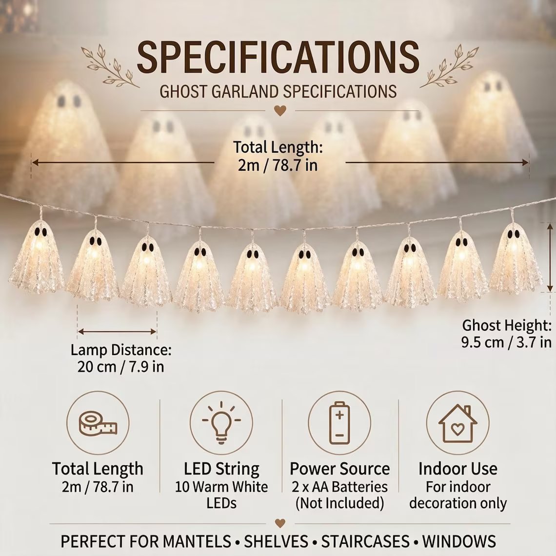 👻 Halloween Ghost Garland with LED Lights