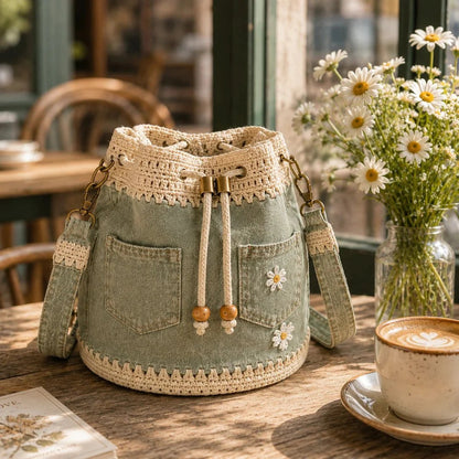 🔥HOT SALE 49% OFF✨👜Handmade Denim Crochet Bucket Bag