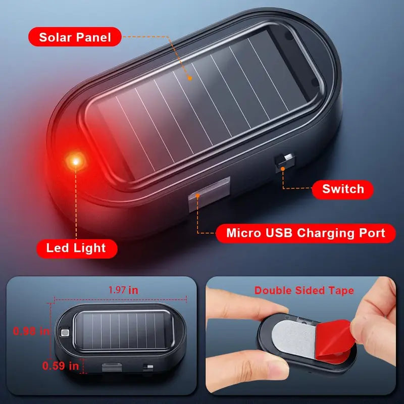 Solar Powered Fake Car Alarm Light, Auto Light Sensor LED Simulated Security Warning Flashing Light