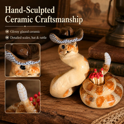 Cowboy Rattlesnake Ceramic Match Holder with Striker 🤠🐍
