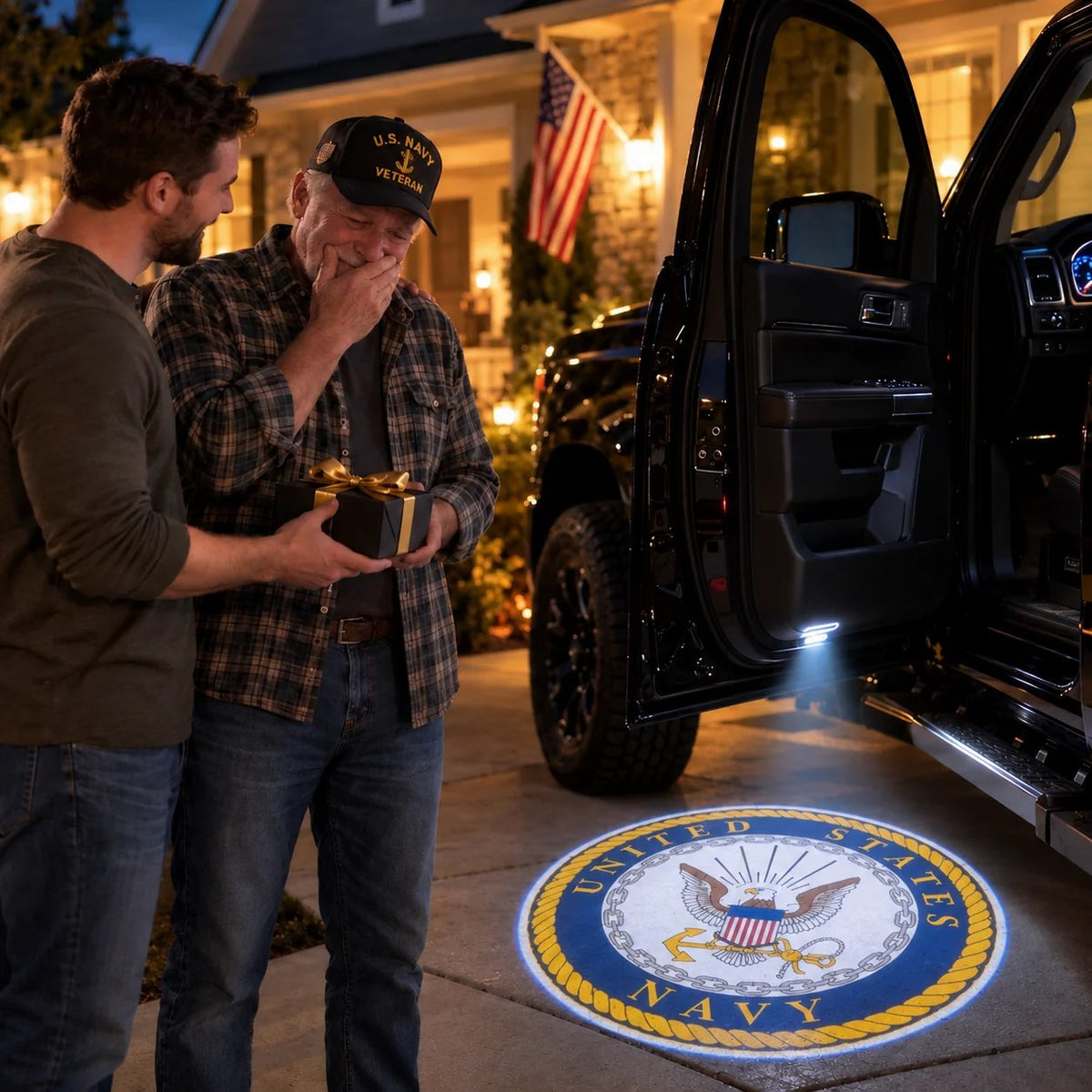 🇺🇸 Pride Shine Car Welcome Light | Patriotic Door Projection for Veterans & Military Families 🎖️