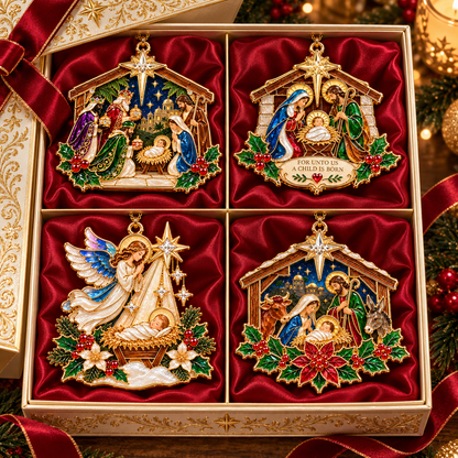 Christian Nativity Christmas Ornament Set – 4-Piece Holy Family, Three Wise Men & Angel Faith Keepsake Collection