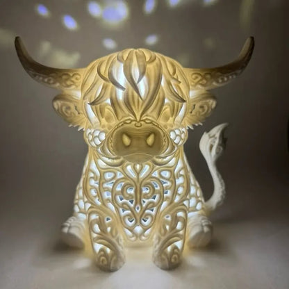 Highland Cow Tea Light Holder – 3D-Printed Filigree Hollow Candle Lantern