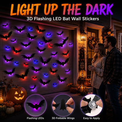 🦇 3D Flashing LED Bat Wall Stickers Set 🎃