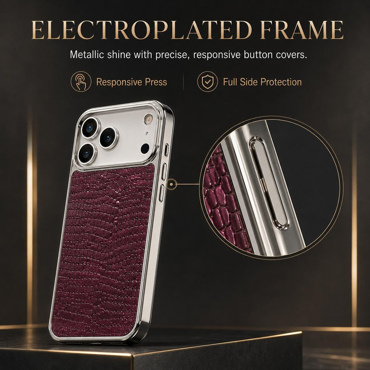 Luxe Croc Leather iPhone Case | Chrome Edge Slim Protective Cover ✨