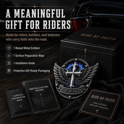 🏍️Ride By Faith Winged Cross Metal Emblem