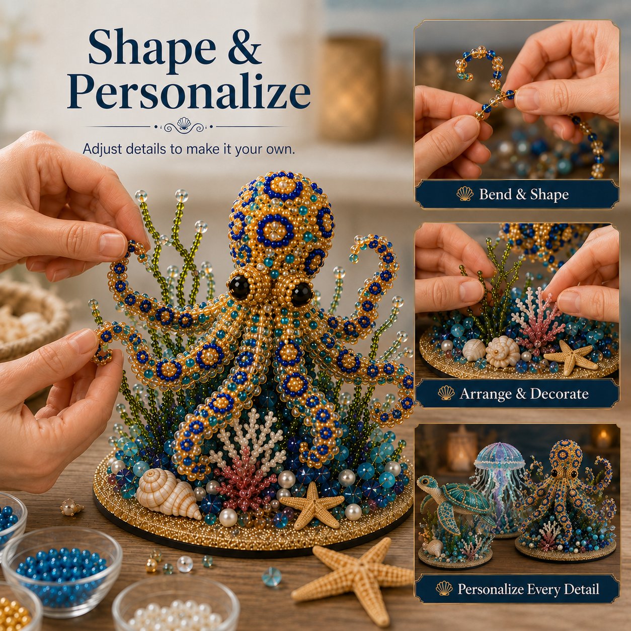 🔥 LAST DAY 49% OFF – 🌊 Ocean Sparkle Animal Craft Kit | Create a Dimensional Underwater Centerpiece with Colorful Beads, Pearls & Coastal Details 🐚✨