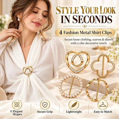 ✨4-Piece Women's Metal Shirt Clips – Round & Heart Designs for Loose Clothing