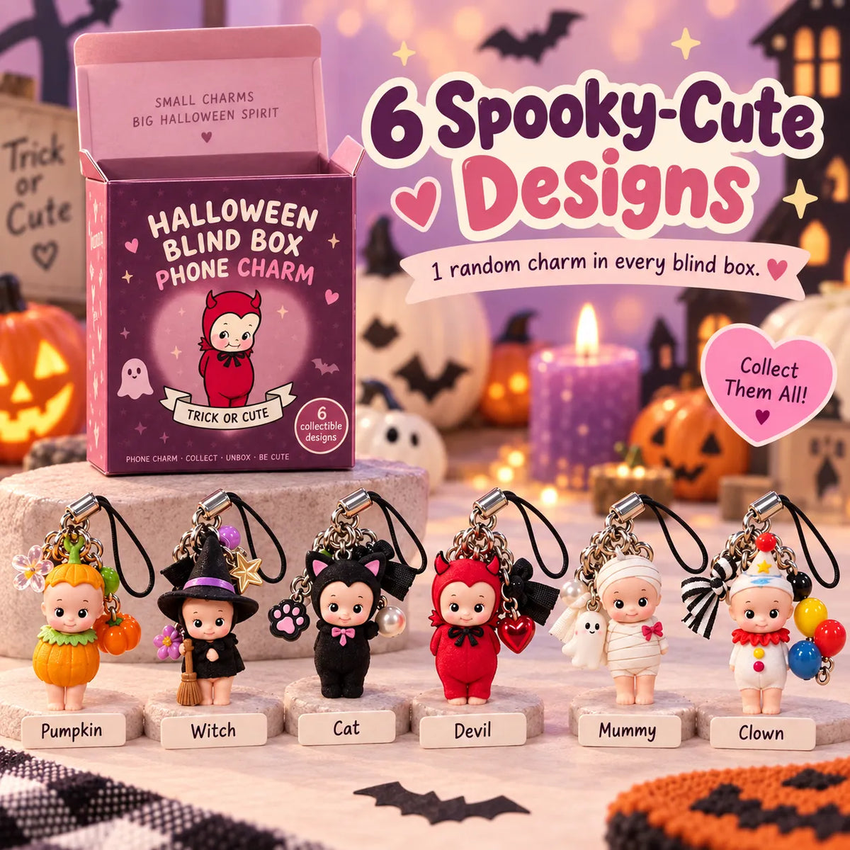 🎃 Halloween Blind Box Phone Charm – 1 of 6 Spooky Surprise Designs ✨
