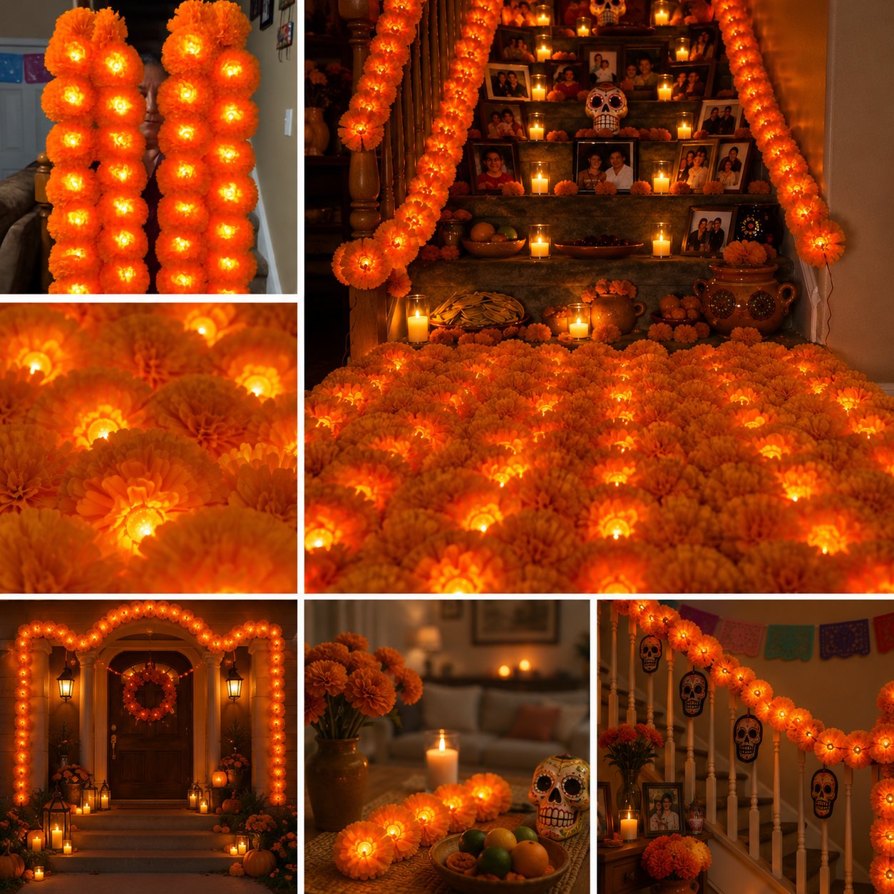 🕯️LED Marigold Cempasúchil Garland for Día de Muertos