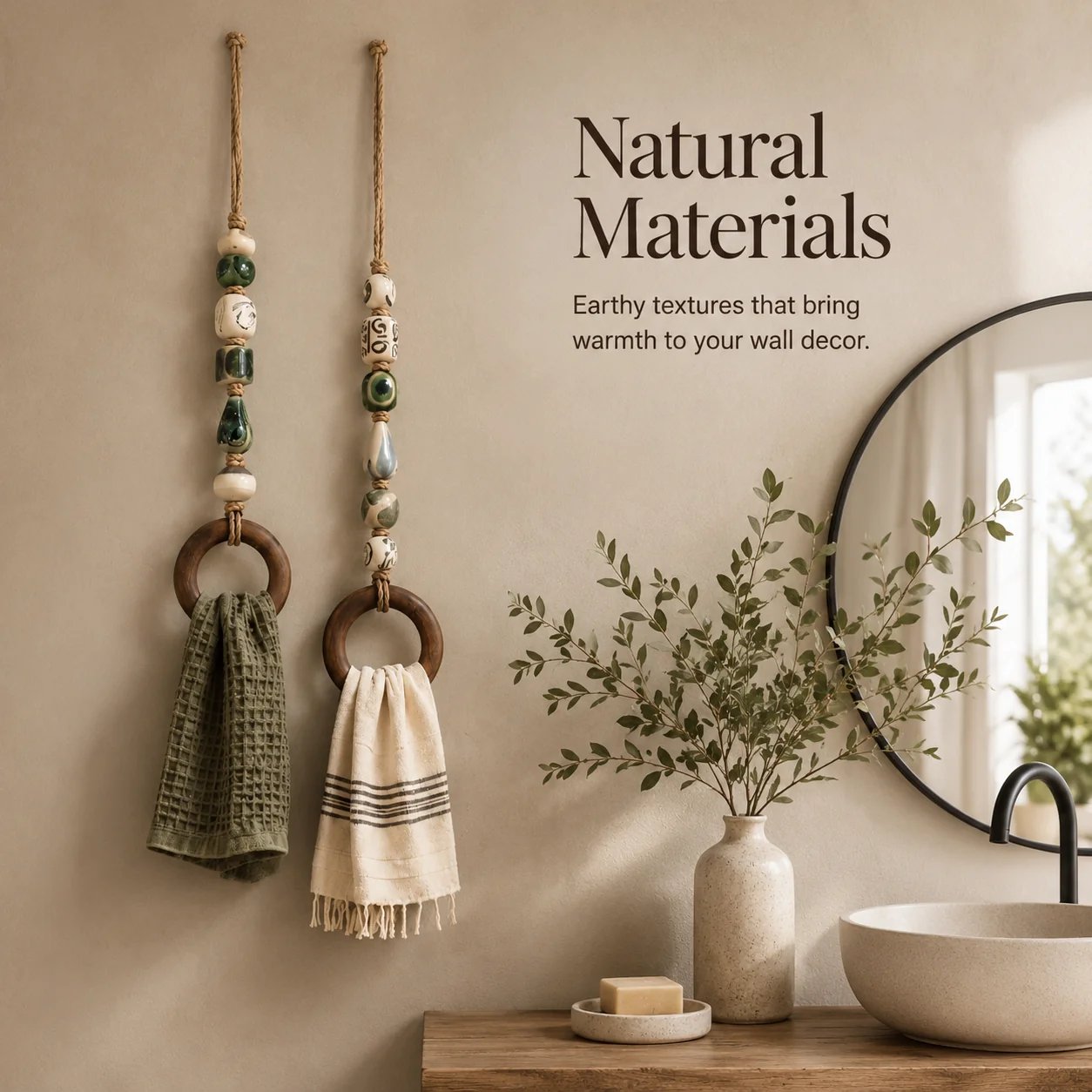 Decorative Beaded Towel Hanger with Wooden Ring