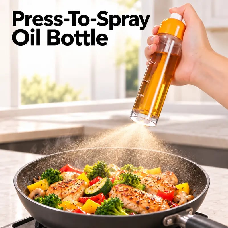 👩🏻‍🍳❤️Refillable Oil Sprayer Bottle with Protective Cap – Fine Mist, Less Oil & Multi-Purpose for Air Fryer, Cooking & BBQ
