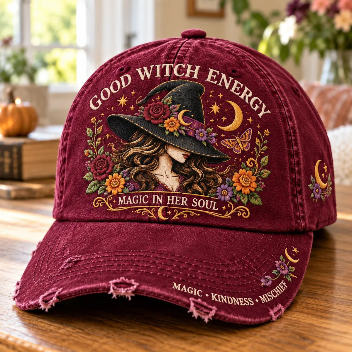 🌙 Good Witch Energy Floral Witch Baseball Cap – 7 Colors