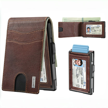 🔥Minimalist Pop-Up Wallet for Men – RFID Blocking Aluminum Card Holder , ID Window & Leather Front Pocket