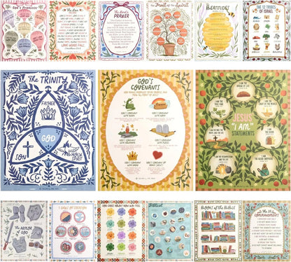 ✝️15 Pack Hand-Drawn Kids Bible Posters 📜 | Sunday School Homeschool Decor | 🙏NIV Bible Translation