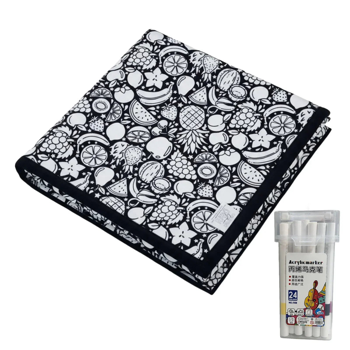 🎨 Fuzzy Velvet Coloring Blanket with 24 Markers | 8 Designs
