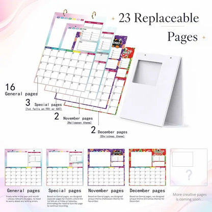 📅 Reusable Desk Calendar with 42 Self-Inking Event Stamps & 23 Replaceable Pages