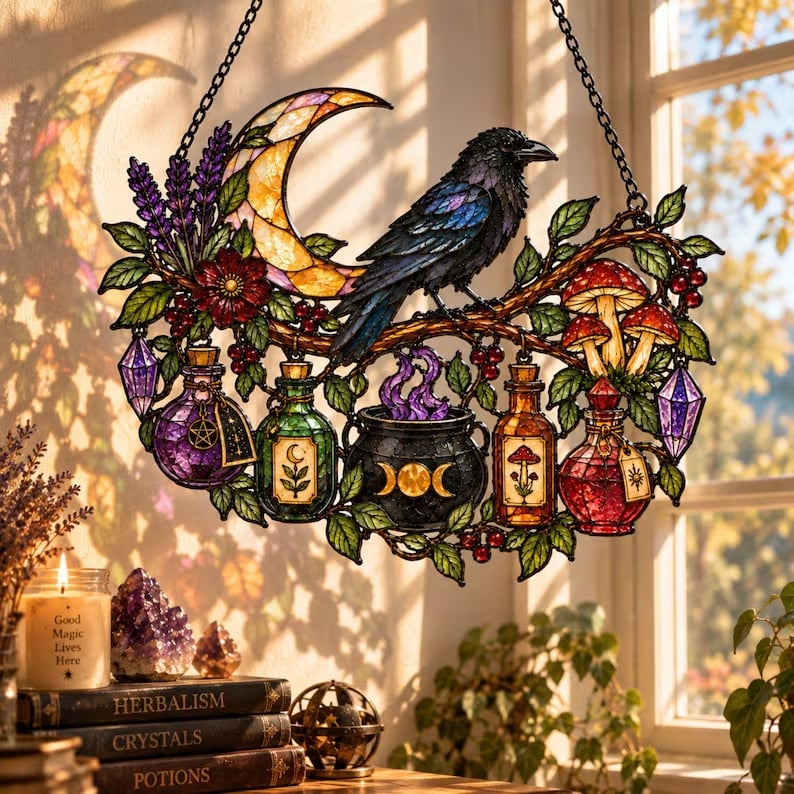 🔥Last Day 50% OFF – 🖤 🐦‍⬛Raven Witch Suncatcher(✨Buy 2 Free Shipping)