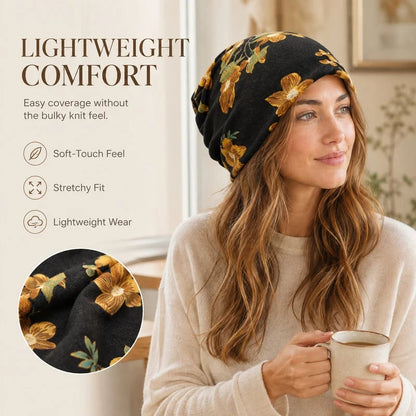 🔥HOT SALE🔥Boho Floral Slouchy Beanie for Women Lightweight Soft Stretchy Hat