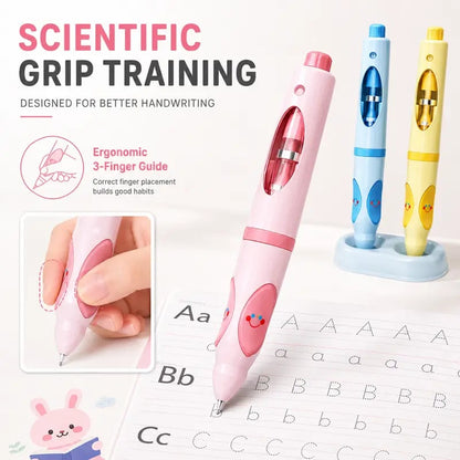 ✏️Write Right Ergonomic Pen Grip Writing Aid – Self-Advancing Posture-Training Pencil with 12 Refills