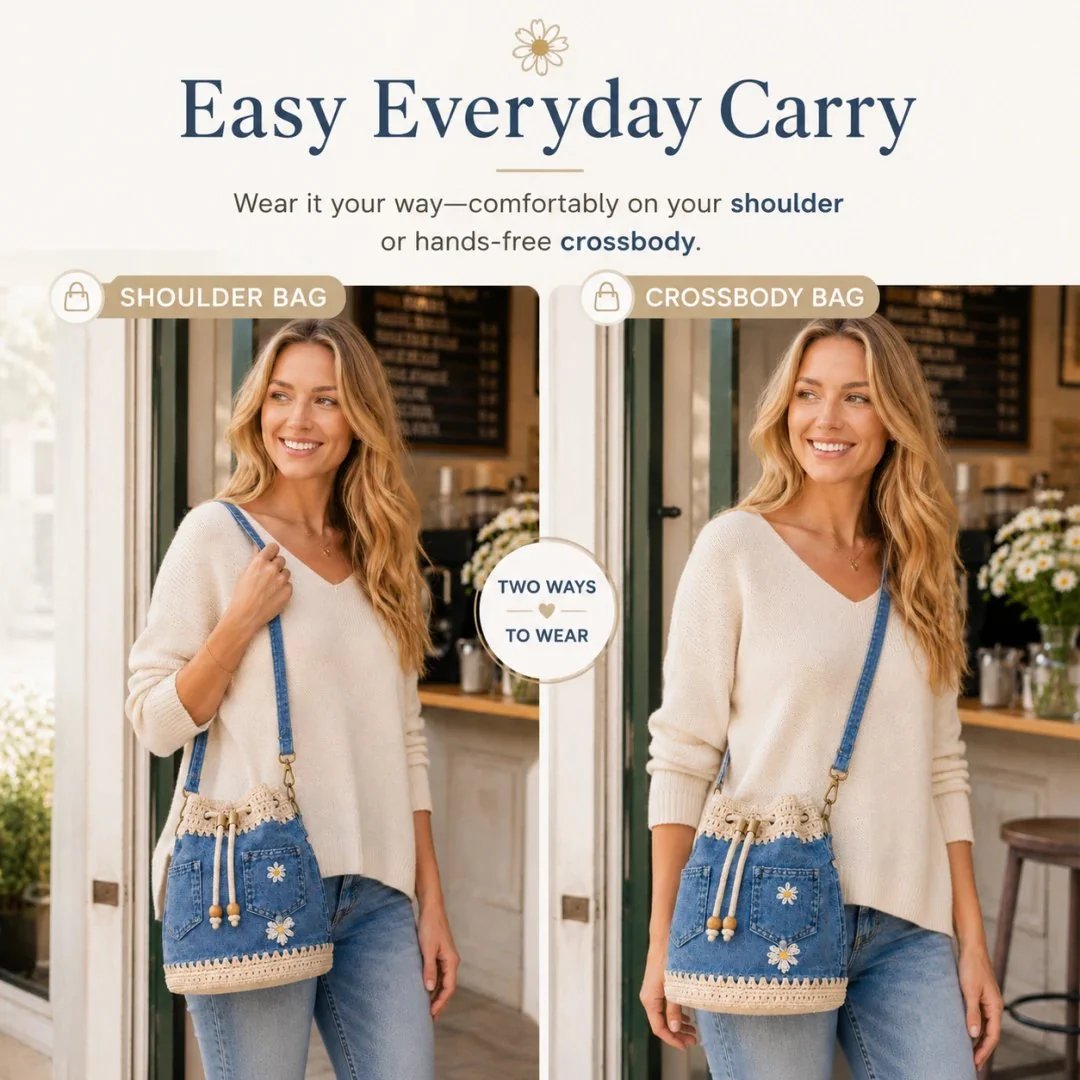 🔥HOT SALE 49% OFF✨👜Handmade Denim Crochet Bucket Bag