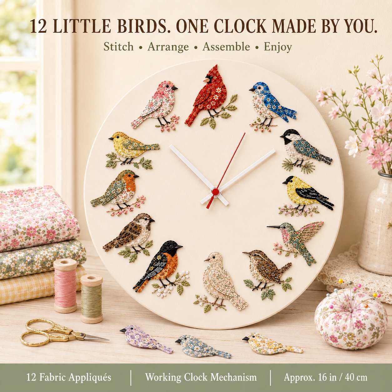 ⏳ Last Day 49% OFF – 🕒 Beginner-Friendly DIY Patchwork Fabric Clock Kit – 12-Themed Appliqué Wall Clock | Complete Kit with Coordinated Fabrics, Clock Mechanism & Step-by-Step Guide Included 💕