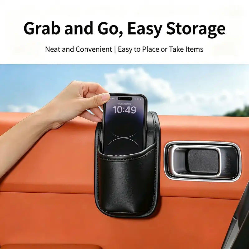 💥Huge Savings 49% OFF｜Leather Car Door Side Storage Pocket, Double‑Layer Organizer with Flannel Lining