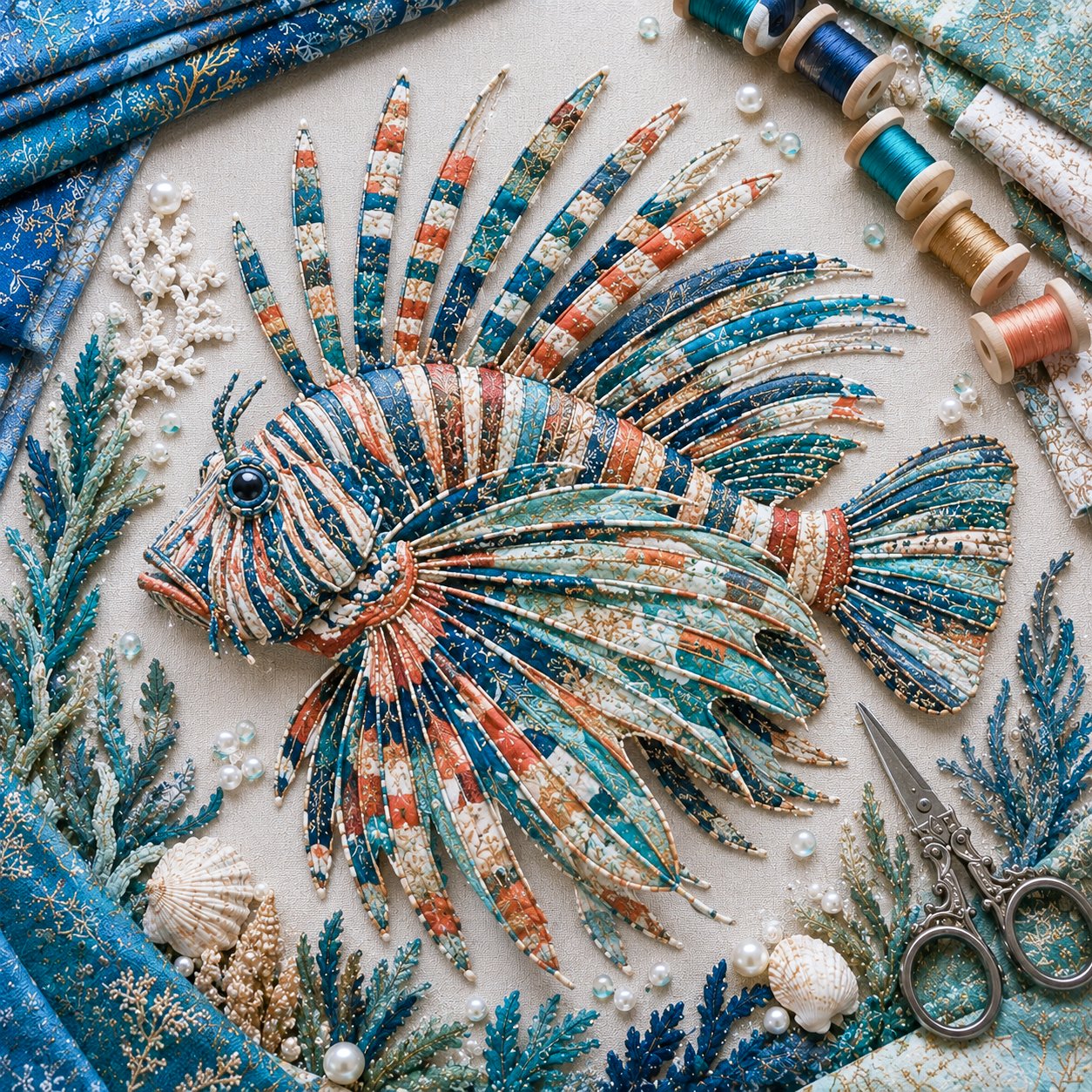 🌊🧵 Premium Ocean Patchwork DIY Kit | High-Quality Layered Fabric with Stitched Details DIY Handmade Coastal Decor 🐚✨