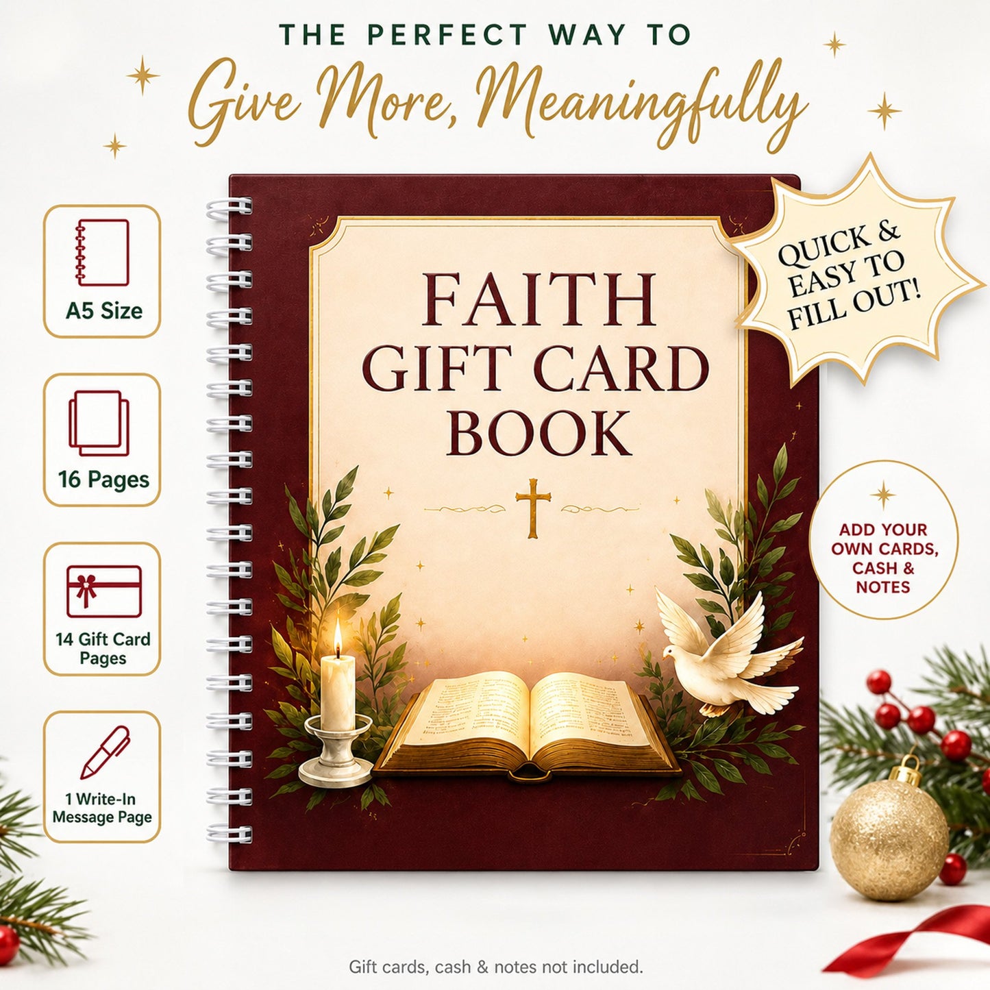 ✝️FAITH GIFT CARD BOOK📚 14 Themed Pages, Hardcover & Durability Line
