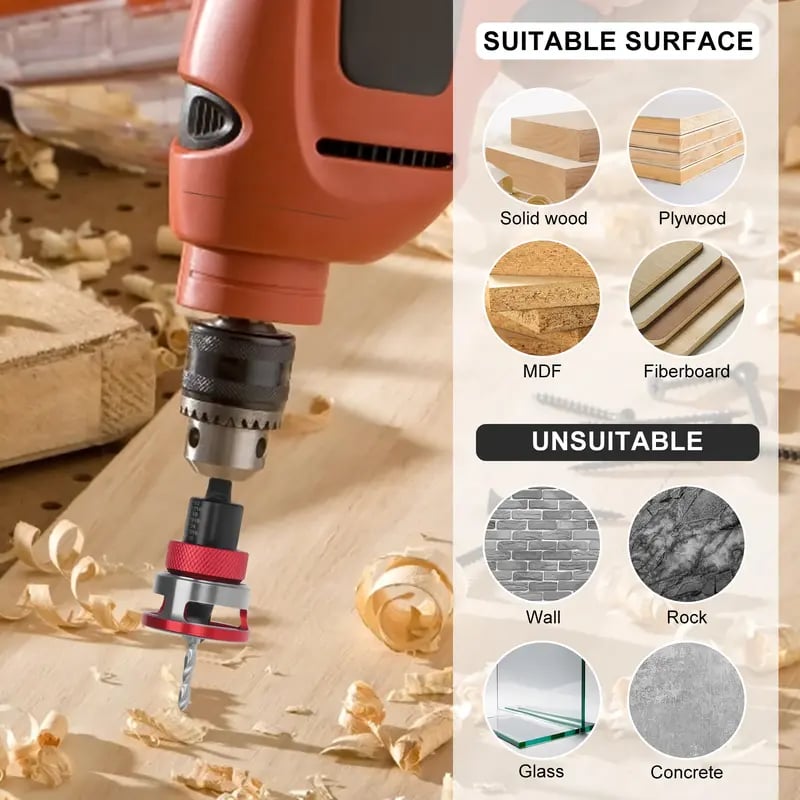 Adjustable Countersink Drill Bit Depth Stop Kit  | 4-Flute Wood Drilling Bits