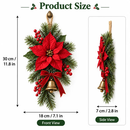 🔥🎁Classic Red Poinsettia Christmas Door Swag